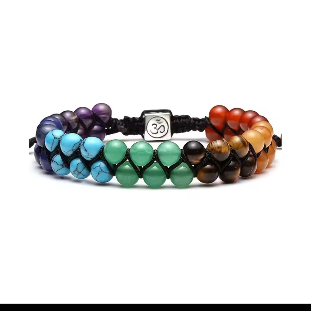 Meditation  Beaded Bracelet  7 chakras with Om Symbol ajustable